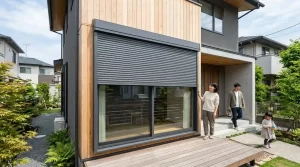住宅の1階リビング窓に後付けで電動シャッターを設置した施工実例