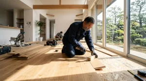 住宅の床リフォームでフローリング張り替え工事を行う施工実例